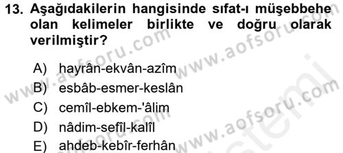 Osmanlı Türkçesi 2 Dersi 2017 - 2018 Yılı (Final) Dönem Sonu Sınav Soruları 13. Soru
