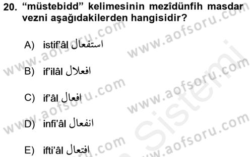 Osmanlı Türkçesi 2 Dersi 2017 - 2018 Yılı (Final) Dönem Sonu Sınav Soruları 20. Soru