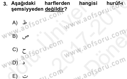 Osmanlı Türkçesi 2 Dersi 2017 - 2018 Yılı (Final) Dönem Sonu Sınav Soruları 3. Soru