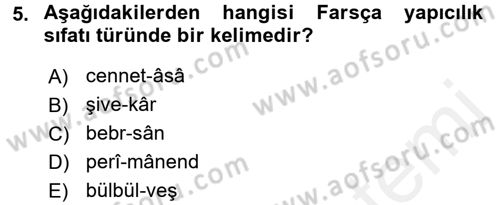 Osmanlı Türkçesi 2 Dersi 2017 - 2018 Yılı (Final) Dönem Sonu Sınav Soruları 5. Soru