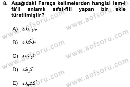 Osmanlı Türkçesi 2 Dersi 2017 - 2018 Yılı (Final) Dönem Sonu Sınav Soruları 8. Soru