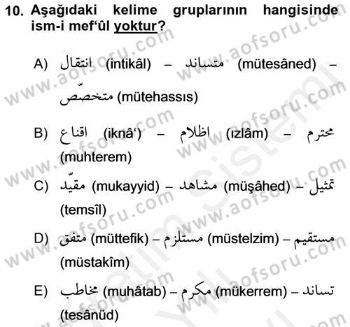 Osmanlı Türkçesi 2 Dersi 2018 - 2019 Yılı (Vize) Ara Sınav Soruları 10. Soru