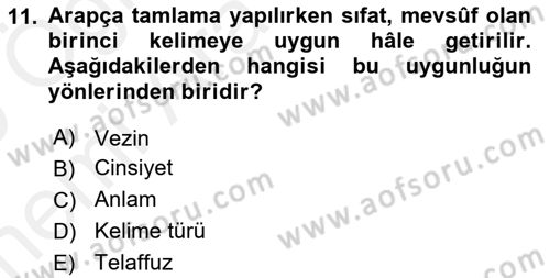 Osmanlı Türkçesi 2 Dersi 2018 - 2019 Yılı (Vize) Ara Sınav Soruları 11. Soru