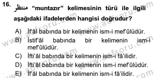 Osmanlı Türkçesi 2 Dersi 2018 - 2019 Yılı (Vize) Ara Sınav Soruları 16. Soru