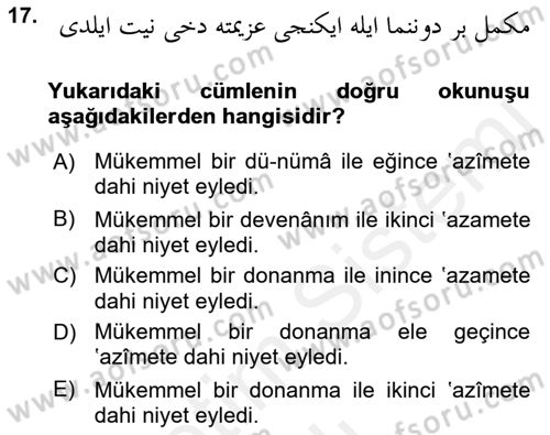 Osmanlı Türkçesi 2 Dersi 2018 - 2019 Yılı (Vize) Ara Sınav Soruları 17. Soru