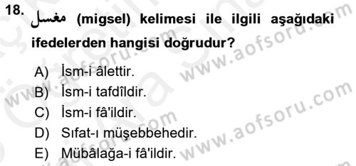 Osmanlı Türkçesi 2 Dersi 2018 - 2019 Yılı (Vize) Ara Sınav Soruları 18. Soru