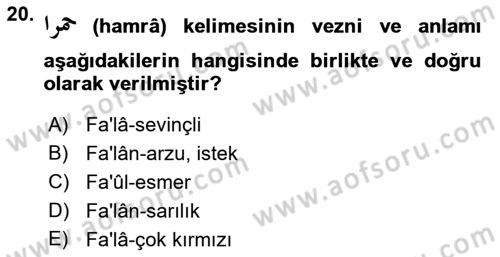 Osmanlı Türkçesi 2 Dersi 2018 - 2019 Yılı (Vize) Ara Sınav Soruları 20. Soru