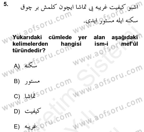 Osmanlı Türkçesi 2 Dersi 2018 - 2019 Yılı (Vize) Ara Sınav Soruları 5. Soru