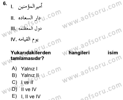 Osmanlı Türkçesi 2 Dersi 2018 - 2019 Yılı (Vize) Ara Sınav Soruları 6. Soru