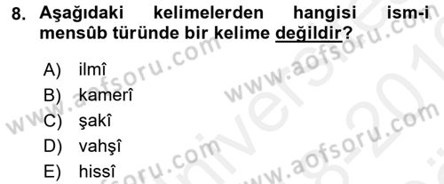 Osmanlı Türkçesi 2 Dersi 2018 - 2019 Yılı (Vize) Ara Sınav Soruları 8. Soru
