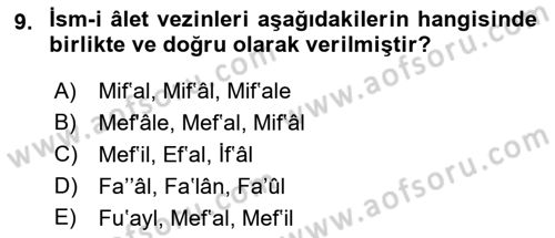 Osmanlı Türkçesi 2 Dersi 2018 - 2019 Yılı (Vize) Ara Sınav Soruları 9. Soru