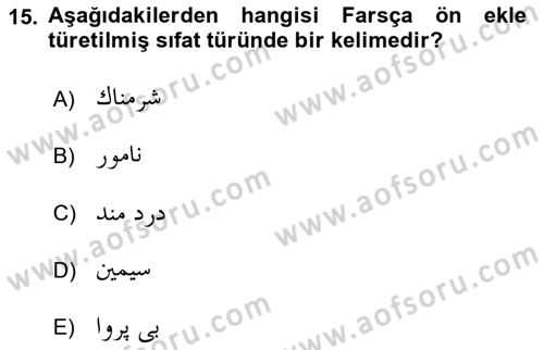 Osmanlı Türkçesi 2 Dersi 2018 - 2019 Yılı (Final) Dönem Sonu Sınav Soruları 15. Soru