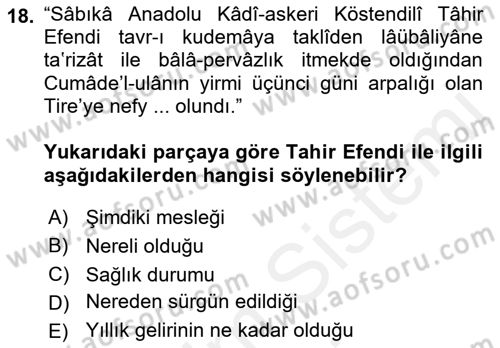 Osmanlı Türkçesi 2 Dersi 2018 - 2019 Yılı (Final) Dönem Sonu Sınav Soruları 18. Soru