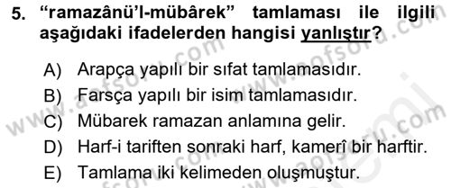 Osmanlı Türkçesi 2 Dersi 2018 - 2019 Yılı (Final) Dönem Sonu Sınav Soruları 5. Soru