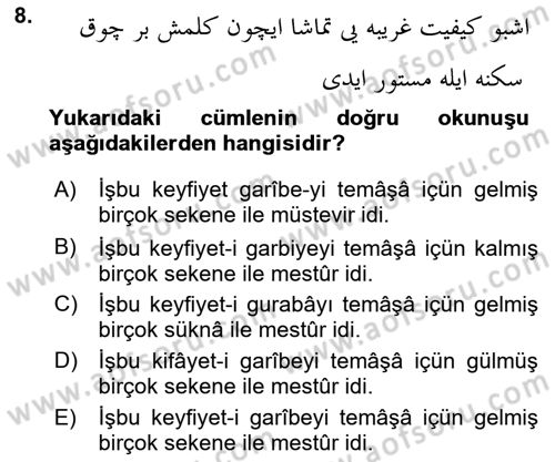 Osmanlı Türkçesi 2 Dersi 2018 - 2019 Yılı (Final) Dönem Sonu Sınav Soruları 8. Soru