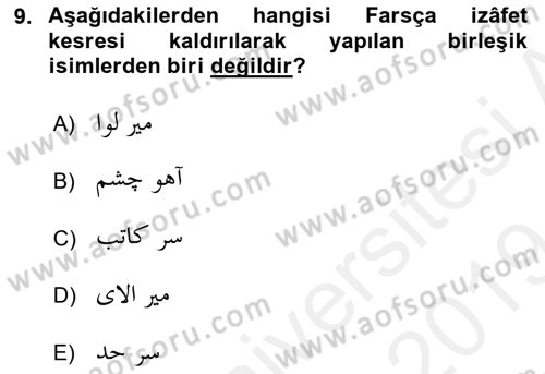Osmanlı Türkçesi 2 Dersi 2018 - 2019 Yılı (Final) Dönem Sonu Sınav Soruları 9. Soru