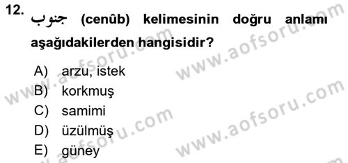 Osmanlı Türkçesi 2 Dersi 2018 - 2019 Yılı Yaz Okulu Sınav Soruları 12. Soru