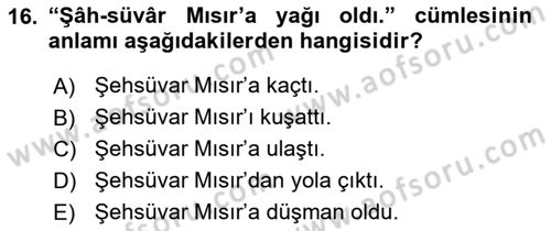 Osmanlı Türkçesi 2 Dersi 2018 - 2019 Yılı Yaz Okulu Sınav Soruları 16. Soru