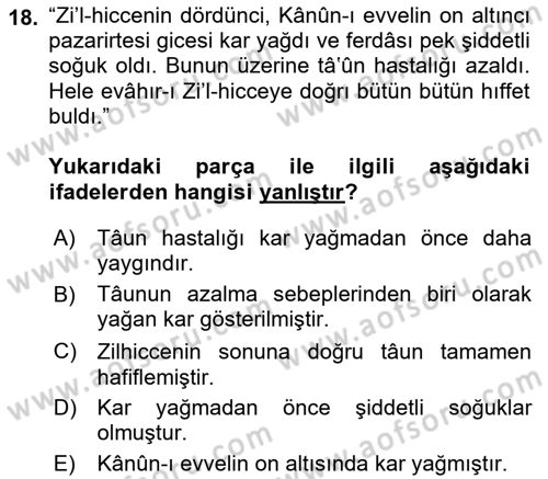 Osmanlı Türkçesi 2 Dersi 2018 - 2019 Yılı Yaz Okulu Sınav Soruları 18. Soru