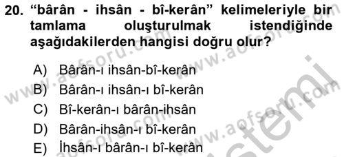 Osmanlı Türkçesi 2 Dersi 2018 - 2019 Yılı Yaz Okulu Sınav Soruları 20. Soru