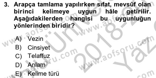 Osmanlı Türkçesi 2 Dersi 2018 - 2019 Yılı Yaz Okulu Sınav Soruları 3. Soru