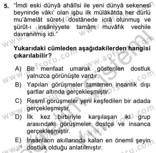 Osmanlı Türkçesi 2 Dersi 2018 - 2019 Yılı Yaz Okulu Sınav Soruları 5. Soru