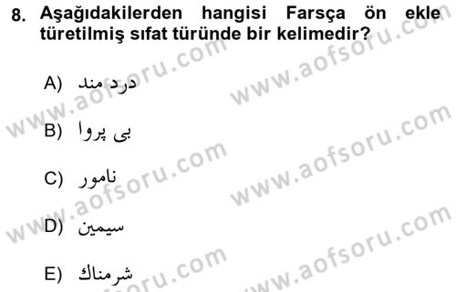 Osmanlı Türkçesi 2 Dersi 2018 - 2019 Yılı Yaz Okulu Sınav Soruları 8. Soru