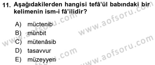 Osmanlı Türkçesi 2 Dersi 2021 - 2022 Yılı (Vize) Ara Sınav Soruları 11. Soru