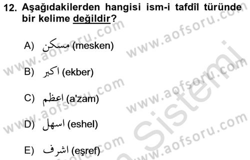 Osmanlı Türkçesi 2 Dersi 2021 - 2022 Yılı (Vize) Ara Sınav Soruları 12. Soru