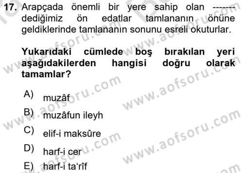 Osmanlı Türkçesi 2 Dersi 2021 - 2022 Yılı (Vize) Ara Sınav Soruları 17. Soru