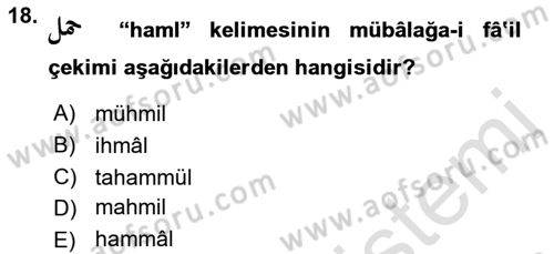 Osmanlı Türkçesi 2 Dersi 2021 - 2022 Yılı (Vize) Ara Sınav Soruları 18. Soru