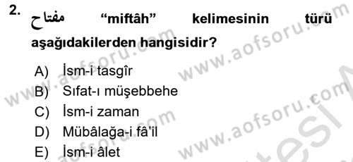 Osmanlı Türkçesi 2 Dersi 2021 - 2022 Yılı (Vize) Ara Sınav Soruları 2. Soru