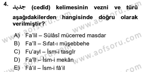 Osmanlı Türkçesi 2 Dersi 2021 - 2022 Yılı (Vize) Ara Sınav Soruları 4. Soru
