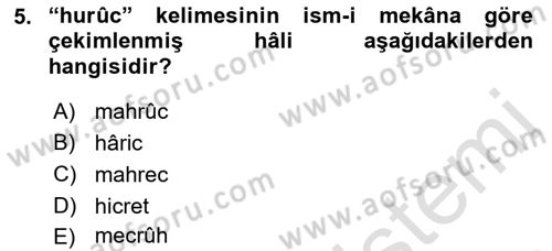 Osmanlı Türkçesi 2 Dersi 2021 - 2022 Yılı (Vize) Ara Sınav Soruları 5. Soru