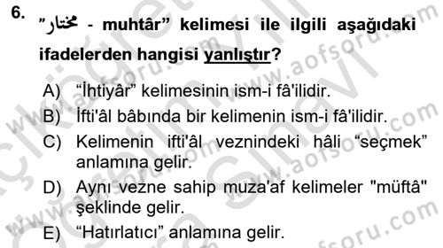 Osmanlı Türkçesi 2 Dersi 2021 - 2022 Yılı (Vize) Ara Sınav Soruları 6. Soru