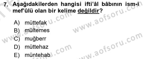Osmanlı Türkçesi 2 Dersi 2021 - 2022 Yılı (Vize) Ara Sınav Soruları 7. Soru