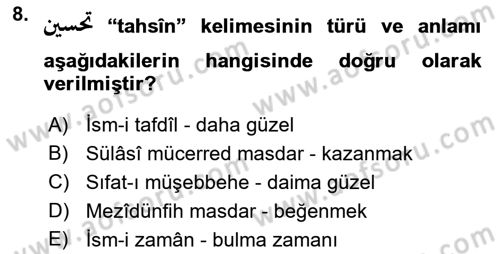 Osmanlı Türkçesi 2 Dersi 2021 - 2022 Yılı (Vize) Ara Sınav Soruları 8. Soru