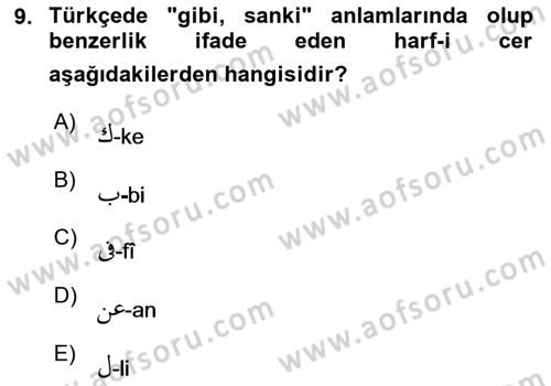Osmanlı Türkçesi 2 Dersi 2021 - 2022 Yılı (Vize) Ara Sınav Soruları 9. Soru