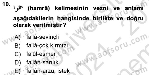 Osmanlı Türkçesi 2 Dersi 2021 - 2022 Yılı (Final) Dönem Sonu Sınav Soruları 10. Soru