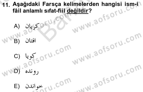 Osmanlı Türkçesi 2 Dersi 2021 - 2022 Yılı (Final) Dönem Sonu Sınav Soruları 11. Soru
