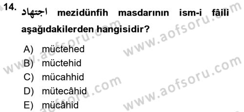 Osmanlı Türkçesi 2 Dersi 2021 - 2022 Yılı (Final) Dönem Sonu Sınav Soruları 14. Soru