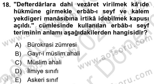 Osmanlı Türkçesi 2 Dersi 2021 - 2022 Yılı (Final) Dönem Sonu Sınav Soruları 18. Soru