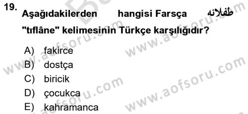 Osmanlı Türkçesi 2 Dersi 2021 - 2022 Yılı (Final) Dönem Sonu Sınav Soruları 19. Soru
