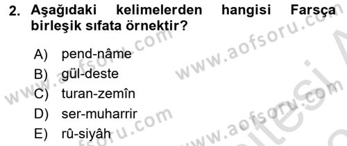 Osmanlı Türkçesi 2 Dersi 2021 - 2022 Yılı (Final) Dönem Sonu Sınav Soruları 2. Soru