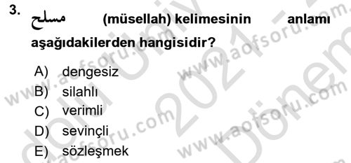 Osmanlı Türkçesi 2 Dersi 2021 - 2022 Yılı (Final) Dönem Sonu Sınav Soruları 3. Soru