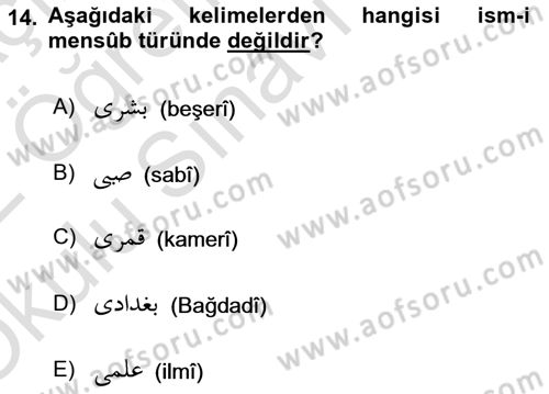 Osmanlı Türkçesi 2 Dersi 2021 - 2022 Yılı Yaz Okulu Sınav Soruları 14. Soru