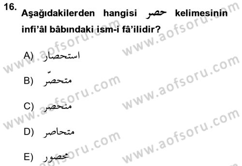 Osmanlı Türkçesi 2 Dersi 2021 - 2022 Yılı Yaz Okulu Sınav Soruları 16. Soru
