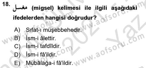 Osmanlı Türkçesi 2 Dersi 2021 - 2022 Yılı Yaz Okulu Sınav Soruları 18. Soru