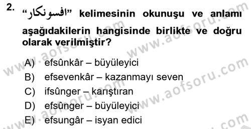 Osmanlı Türkçesi 2 Dersi 2021 - 2022 Yılı Yaz Okulu Sınav Soruları 2. Soru