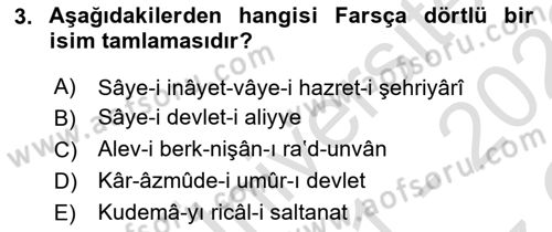 Osmanlı Türkçesi 2 Dersi 2021 - 2022 Yılı Yaz Okulu Sınav Soruları 3. Soru